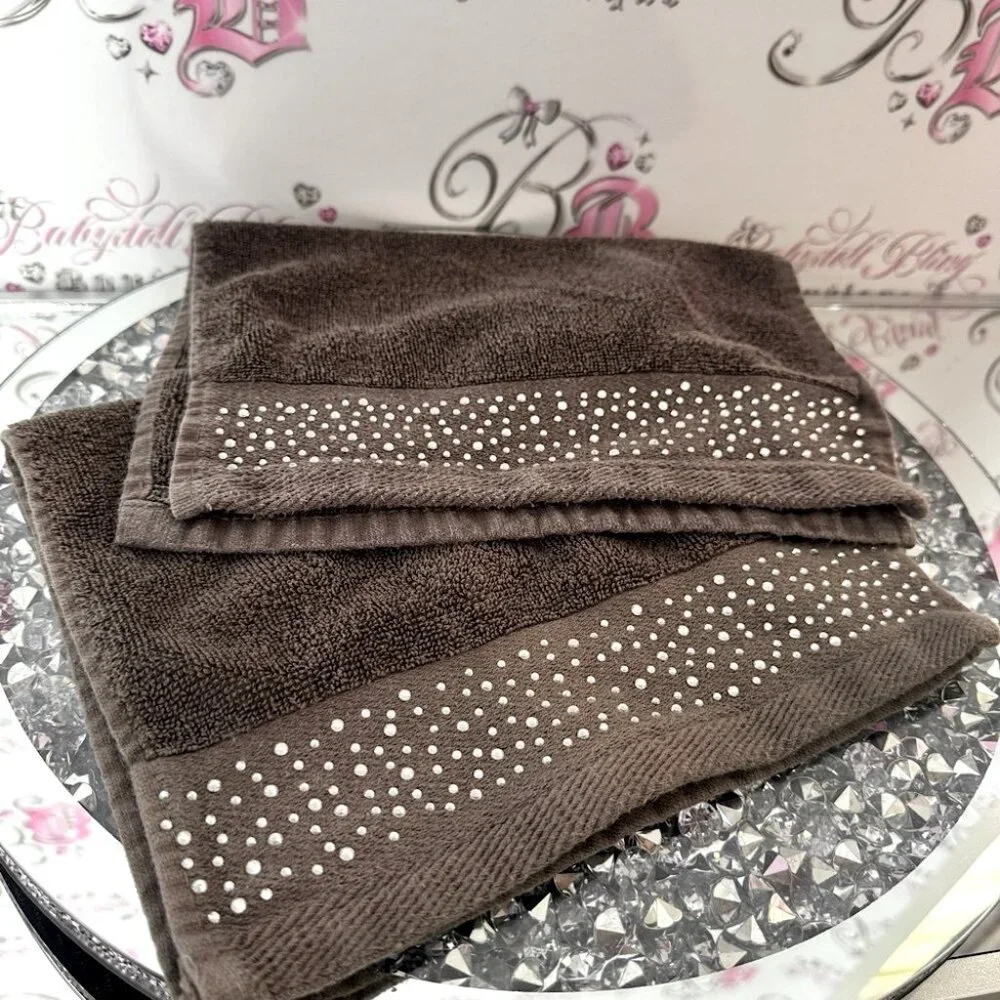 Grey hand Towels diamond rhinestone bling silver Accents